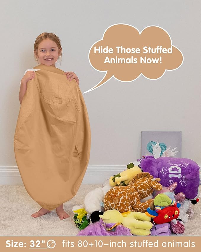 Aubliss Stuffed Animal Bean Bag Storage Chair (Solid Khaki, Medium (32''))