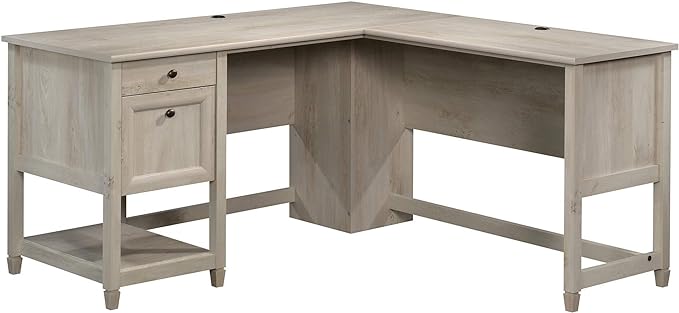 Sauder L-Desk (59.06" x 58.74" x 29.57") and Bookcase/Bookshelf (35.28" x 13.23" x 69.76") Bundle, Chalked Chestnut Finish