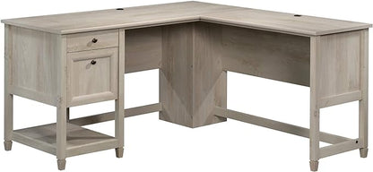 Sauder L-Desk (59.06" x 58.74" x 29.57") and Bookcase/Bookshelf (35.28" x 13.23" x 69.76") Bundle, Chalked Chestnut Finish