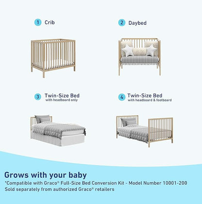 Graco Teddi 4-in-1 Convertible Mini Crib with Bonus Water-Resistant Mattress (Driftwood) – GREENGUARD Gold Certified, 2.75-Inch Mattress Included, Convenient Size, Easy 30-Minute Assembly