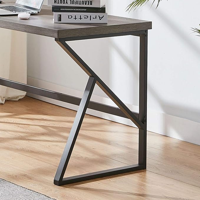 HSH Large Rustic Grey Computer Desk, Metal and Wood Home Office Desk, Industrial Vintage Soho Study Writing Table, Big Long PC Desk Workstation for Livingroom Bedroom, Dark Gray Oak, 60 Inch Wide