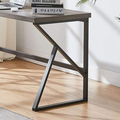 HSH Large Rustic Grey Computer Desk, Metal and Wood Home Office Desk, Industrial Vintage Soho Study Writing Table, Big Long PC Desk Workstation for Livingroom Bedroom, Dark Gray Oak, 60 Inch Wide