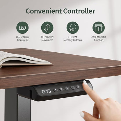 FEZIBO 63" L Shaped Standing Desk with 4 Drawers, Electric Standing Gaming Desk Adjustable Height, Corner Stand up Desk with Splice Board, Black Frame/Black Walnut Top