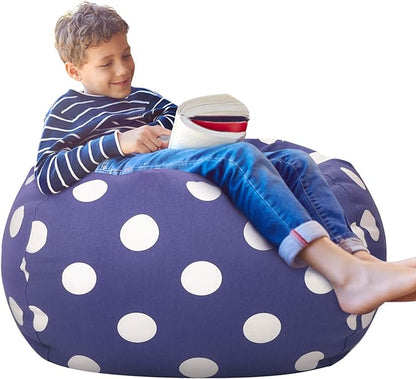 Aubliss Stuffed Animal Storage Bean Bag Chair Cover (No Beans), Stuff and Sit Storage Bean Bag for Kids Toy Storage, X-Large 48"-Canvas Dot Navy