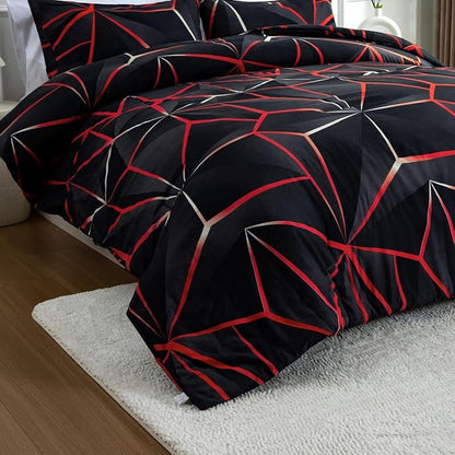 NTBED 3D Geometric Comforter Set for Boys Girls Kids, Irregular Diamond Pattern Lightweight Microfiber Bedding Sets All Season (Red, Twin)