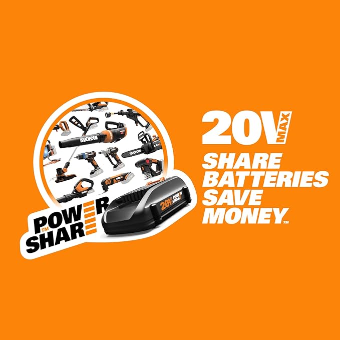 Worx 20V Cordless Leaf Blower WG545.1, Up to 120 MPH Air Speed, Long Nozzle Design for Narrow Spaces, Ideal for Indoor and Outdoor Cleaning, 9x Cleaning Attachments, Battery and Charger Included