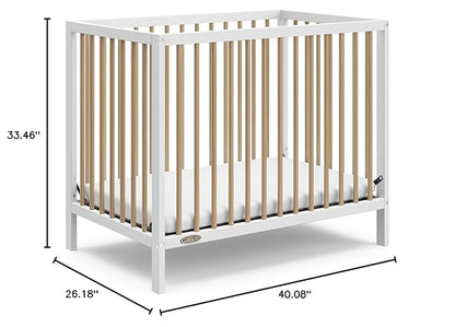 Graco Teddi 4-in-1 Convertible Mini Crib with Bonus Water-Resistant Mattress (White with Driftwood) – GREENGUARD Gold Certified, 2.75-Inch Mattress Included, Convenient Size, Easy 30-Minute Assembly