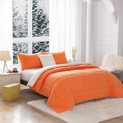 COTTEBED Warm Reversible Softness Burnt Orange and Beige King Size Comforter Sets Clearance, California King Soft Fully Breathable Bedding Down Comforter and Pillowsham for Women Winter King/Cal King