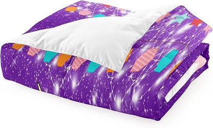 Unicorn Twin Comforter Set for Girls Twin Girls Bedding Set Cute Rainbow Unicorn Comforter Set for Kids Cartoon Girls Bedding Sets Twin Unicorn Print Bedding Sets, Purple, 1 Comforter+1 Pillowcase