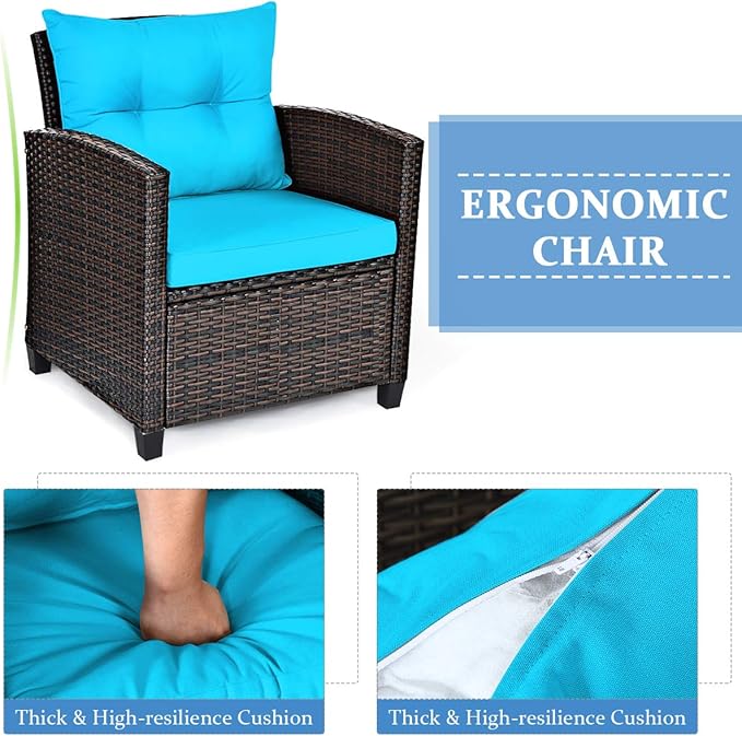 3 PCS Patio Furniture Set, OneSize, Turquoise