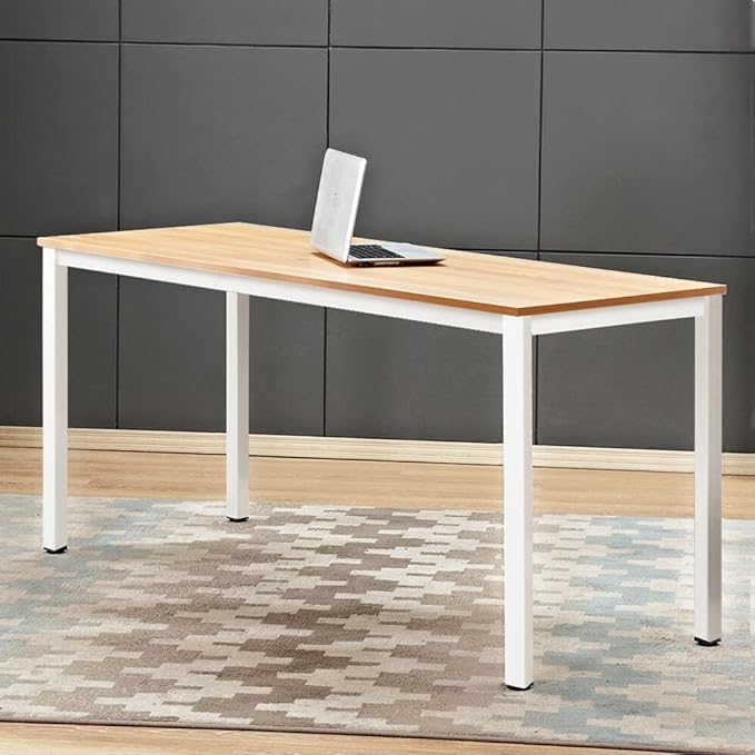 SogesGame Computer Desk, 63 inches Office Desk Computer Table Study Writing Desk Workstation for Home Office, Dining Table Teak White