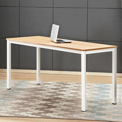 SogesGame Computer Desk, 63 inches Office Desk Computer Table Study Writing Desk Workstation for Home Office, Dining Table Teak White