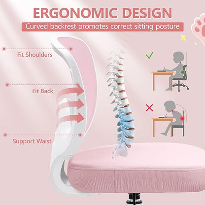 Primy Kids Desk Chair, Ergonomic Children Study Computer Chair Adjustable, Breathable Mesh Office Chair with Wheels, Armless Rolling Swivel School Task Chair for Boys Girls Age 4-12 in Home Bedroom