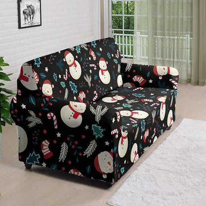 FKELYI Christmas Decor Sofa Couch Cover Cute Snowman Furniture Protector Easy Going Stretch Sofa Slipcover for Indoor Washable Sofa Slipcovers L
