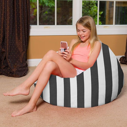 Posh Creations Bean Bag Chair for Kids, Teens, and Adults Includes Removable and Machine Washable Cover, Canvas Stripes Gray and White, 38in - Large