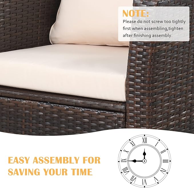 Solaste 4 Piece Patio Outdoor Furniture Sets,Patio Conversation Sofa Wicker Chair with Cushion,Hand Woven Rattan Sofa for Porch Backyard Outside Garden Lawn Yard,Brown