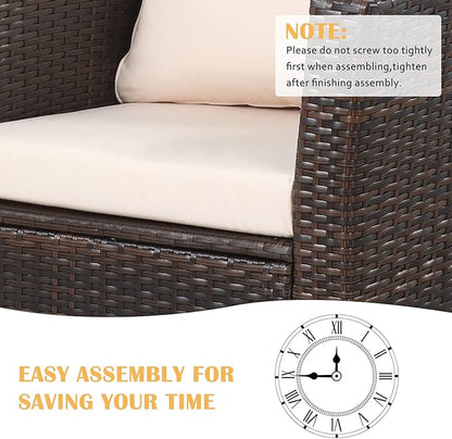 Solaste 4 Piece Patio Outdoor Furniture Sets,Patio Conversation Sofa Wicker Chair with Cushion,Hand Woven Rattan Sofa for Porch Backyard Outside Garden Lawn Yard,Brown