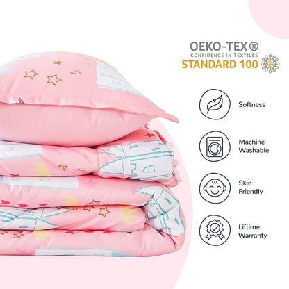 SLEEP ZONE Kids Bedding Comforter Set Full/Queen Size - Super Soft & Cute Printed 3-Piece Comforter Set All Seasons for Boys, Girls, Fade Resistant, Machine Washable, Unicorn Castle