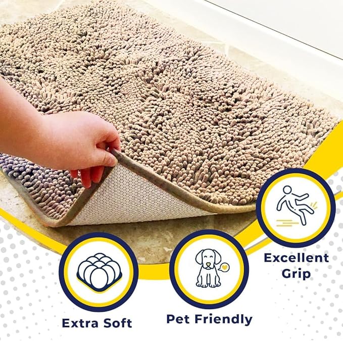 Muddy Mat® Shown ON TV Highly Absorbent Microfiber Door Mat and Pet Rug Non Slip Thick Washable Area and Bath Mat Soft Chenille for Kitchen Bathroom Bedroom Indoor and Outdoor - Beige XL 59"X35"