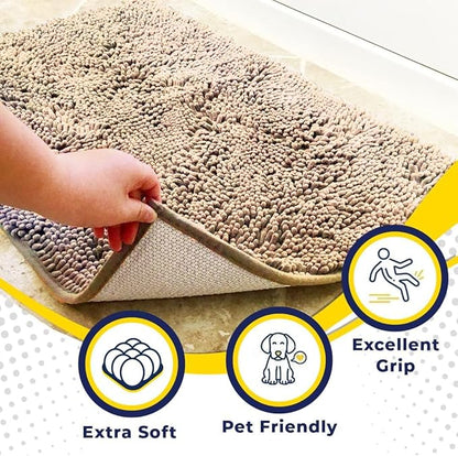 Muddy Mat® Shown ON TV Highly Absorbent Microfiber Door Mat and Pet Rug Non Slip Thick Washable Area and Bath Mat Soft Chenille for Kitchen Bathroom Bedroom Indoor and Outdoor - Beige XL 59"X35"