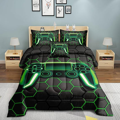 Kids Gaming Bedding Sets, 6 Piece Gamer Comforter Sets for Teens Boys Full Size for Bedroom Comforter Set Adult 3D Gamepad Microfiber Bedding Sets Fits All Season Full Size Comforter Sets