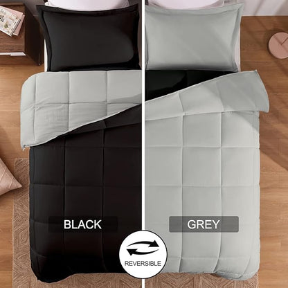 Basic Beyond Queen Comforter Set - Fluffy Comforter Queen Set for All Seasons - Reversible Black and Grey Queen Comforter Set for Mens - 3 Pieces (1 Comforter + 2 Pillow Shams)