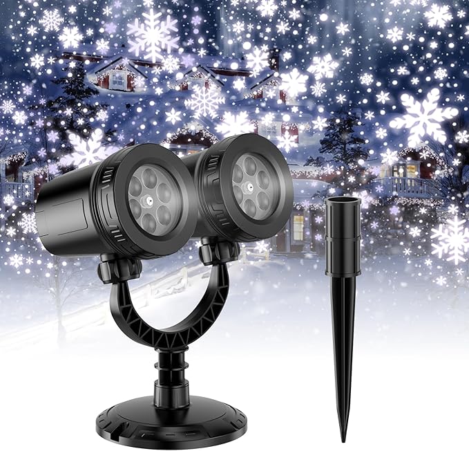 2024 Upgraded Dual-Head Christmas Snowflake Projector Light Outdoor,IP65 Waterproof Christmas LED Projector Light Outside,180° Rotation Projector for Indoor,Patio Wall Window Decorations
