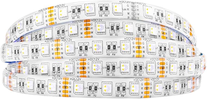 BTF-LIGHTING 5050 RGBW RGB+Warm White(2700K-3000K) 4 Colors in 1 LED Tape Light DC12V 5m 16.4ft 60LED/m Multi-Colored IP65 White 12mm PCB for Bedroom Kitchen Home Decoration(No Adapter or Controller)