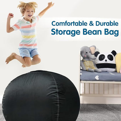 Lukeight Stuffed Animal Storage Bean Bag Chair Cover for Kids, Zipper Beanbag Chair Cover for Organizing Toddler & Kids' Rooms Plush Toys (Black, X-Large)