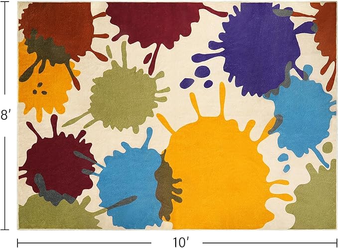 Large Area Rug for Living Room, 8'x10' Rainbow Kids Rug for Classroom, Colorful Art Washable Rug for Bedroom, Non-Slip Ink Splotch Nursery Rug Soft Modern Living Room Carpet for Dorm School