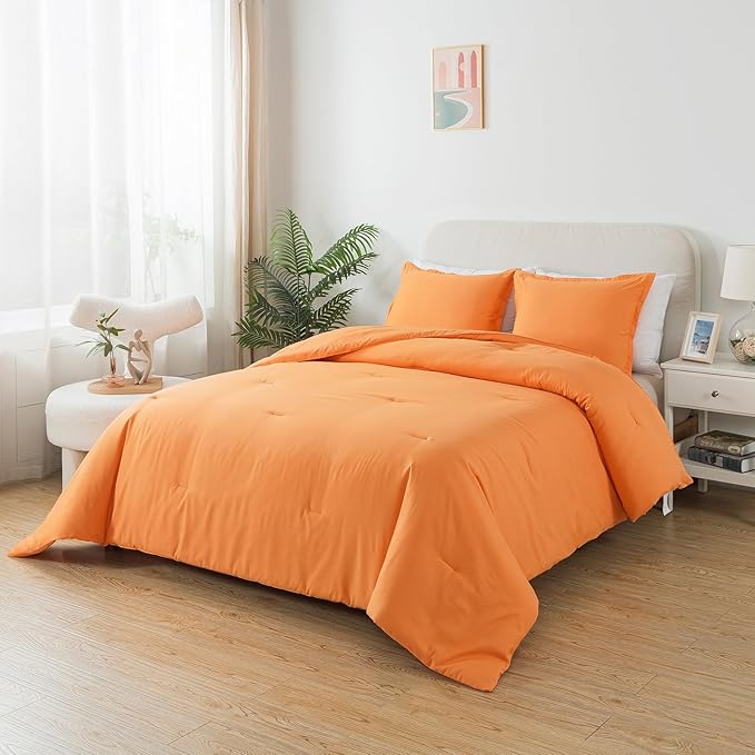 King Burnt Orange Comforter Set, Terracotta Skin-friendly Rust Boho Bedding Set & Collections, Breathable Fluffy Microfiber 3 PCS (104"x90") Comforter Set for All Seasons with Pillowcases