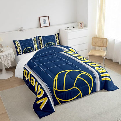 Feelyou Volleyball Bedding Set Full Size Sports Game Comforter Set for Kids Boys Girls Decor Volleyball Player Comforter Microfiber Sports Gaming Duvet Set Bedroom Quilt Set