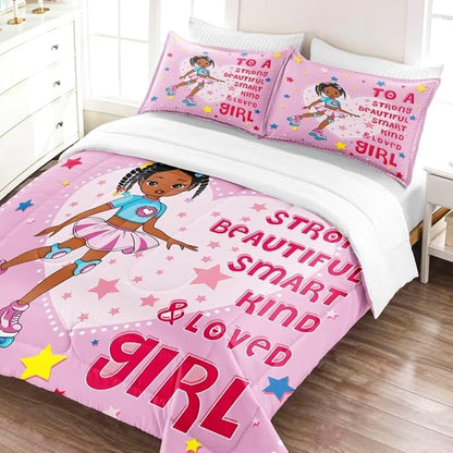Black Ballerina Comforter Full Sets for Girls Toddle,Black Girl Magic Comforter Set for Teens Kids,African American Afro Girl Inspirational Bedding Sets