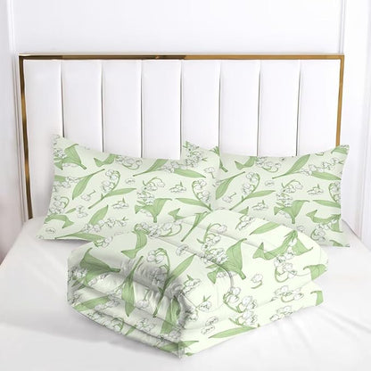 kxry Green Flower Comforter Sets Bedding Sets King Size Comforter Set for Girls Women Kids 1 Comforter + 2 Pillow Case