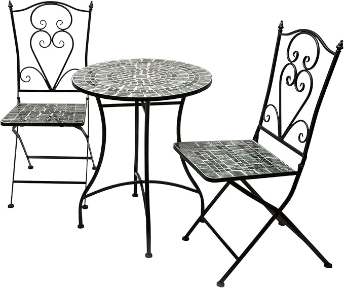 Alpine Corporation Alpine Marbled Glass Mosaic Bistro Set, Onesize, Black/Gray
