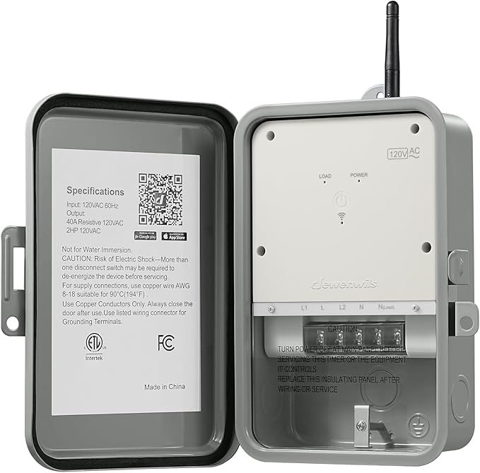 DEWENWILS Pool Pump Timer, Outdoor Smart WiFi Box, Heavy Duty 40A 120VAC 2HP Wireless Controller Timer for Pool, Water Heater, Compatible with Smart Phone, Alexa, Google Assistant, ETL Listed