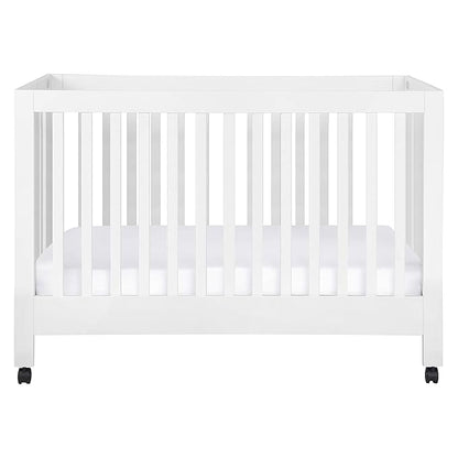 Babyletto Maki Full-Size 2-in-1 Portable Folding Crib with Toddler Bed Conversion Kit in White, Greenguard Gold Certified