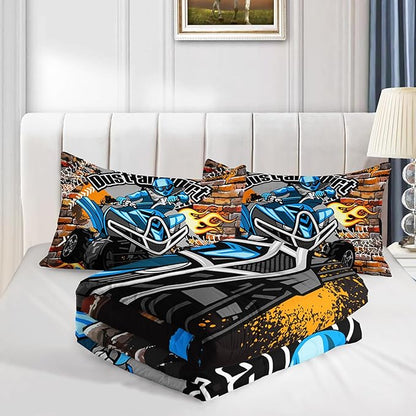 Axolotl Quad Bike Bedding Set Twin,Dirt Bike Comforter Set,Extreme Sports Bedding Set,Sports Theme Comforter Set,Tractor Truck Bedding,Motorcycle Comforter for Kids Boys Teens,1 Quilt 2 Pillowcases