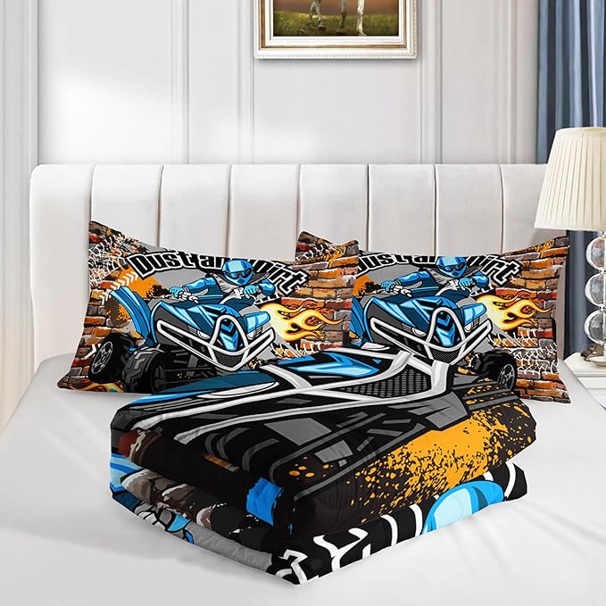 Axolotl Quad Bike Bedding Set Queen,Dirt Bike Comforter Set,Extreme Sports Bedding Set,Sports Theme Comforter Set,Tractor Truck Bedding,Motorcycle Comforter for Kids Boys Teens,1 Quilt 2 Pillowcases