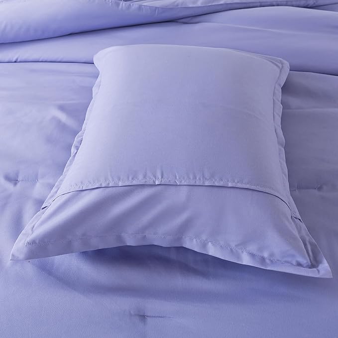 Full Size Lavender Purple Comforter Set, Solid Down Alternative Soft Boho Bedding Comforter Set, Breathable Fluffy Skin-Friendly Comforter for All Seasons with Pillowcases