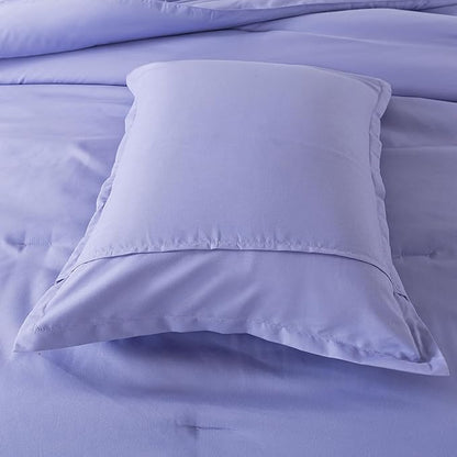 Full Size Lavender Purple Comforter Set, Solid Down Alternative Soft Boho Bedding Comforter Set, Breathable Fluffy Skin-Friendly Comforter for All Seasons with Pillowcases