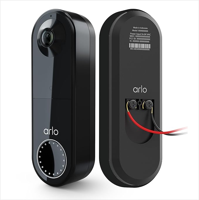 Arlo Essential Wired Video Doorbell - HD Video, 180° View, Night Vision, 2 Way Audio, Black - AVD1001B