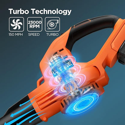 Cordless Leaf Blower, 150Mph Handheld Electric Leaf Blowers with 2.0Ah Battery & Fast Charger, 2 Speed Mode, 20V Battery Powered Leaf Blowers for Cleaning Patio, Yard, Sidewalk