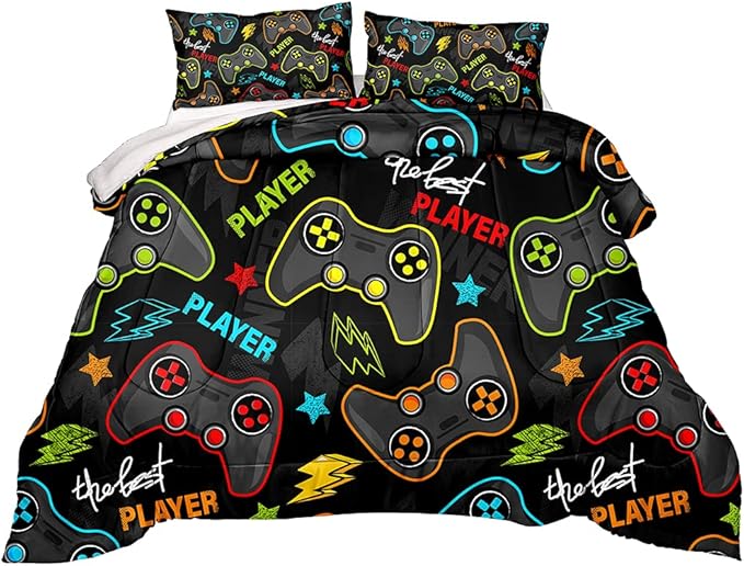 Gaming Comforter for Boys Teen,Game Contoller Bedding Set for Boys Kids,Down Alternative Comforter for All Season,Gamer Home Decor for Boys Comforter Set (Comforter-Game25, Queen)