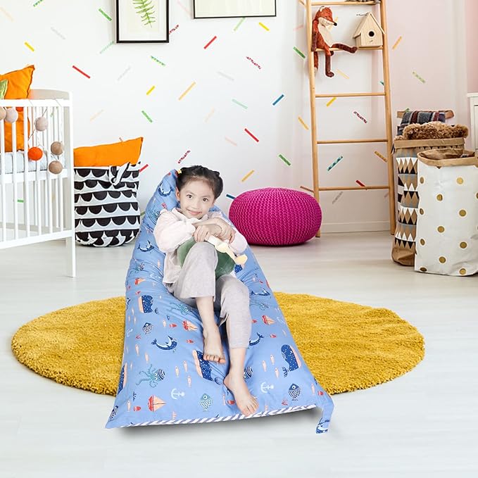Stuffed Animal Storage Bean Bag Chair Cover, Cotton Blue Marine Life Plush Toy Storage Stuff and Sit Seat for Kids/Teens/Adults,52" x 31" Extra Large Triangle Floor Sofa, 200L/52Gal,Cover Only
