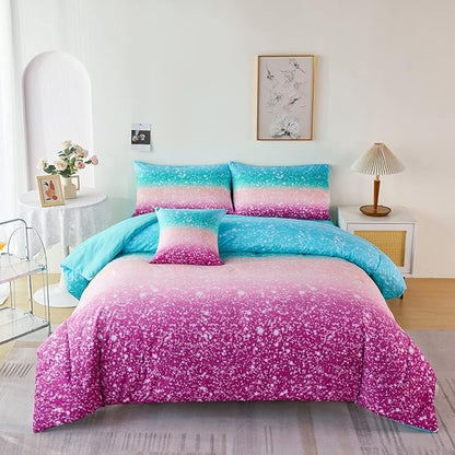 URBONUR Twin Bedding Set for Girls 6Pcs Bed in a Bag Gradient Tie Dye Pastel Aqua Comforter Set with Sheets, Soft Microfiber All Season Bed Sets (Multi, Twin Size)