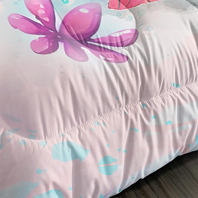 CVHOUSE Kawaii Sea Turtle Comforter Set Twin Size,Ocean Theme Bedding Set for Girls Kids,Tie Die Turtle Quilt Set Ocean Turtle Duvet Set Ocean Decor 3 Pieces