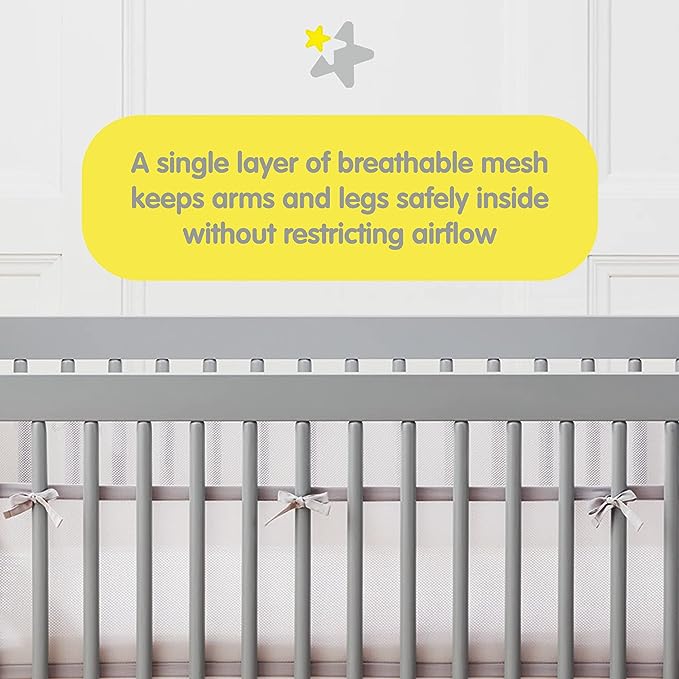 BreathableBaby Breathable Mesh Liner for Full-Size Cribs, Classic 3mm Mesh, Gray (Size 2FS Covers 2 Sides)