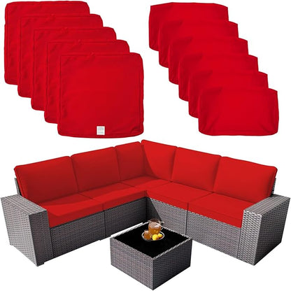 ClawsCover 11Pack Outdoor Seat and Back Cushions Replacement Covers Fit for 5-Seater 6Pieces Wicker Rattan Patio Furniture Conversation Set Sectional Couch Chairs,Red-Included Cover Only