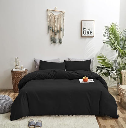 Black Comforter Twin Plain Black Bedding Set 3 Pieces Soft Black Comforter Set 1 Black Twin Comforter (68x90 inches) with 2 Pillowcases(20x26 inches)